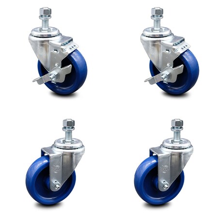 Service Caster 4 Inch Solid Polyurethane Wheel Swivel 12mm Threaded Stem Caster Brake, 2PK SCC-TS20S414-SPUS-M1215-2-TLB-2